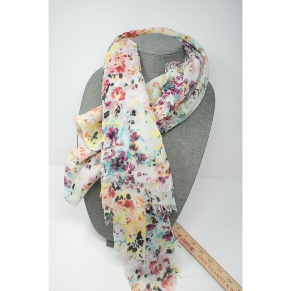 Lightweight raw hem floral abstract watercolor scarf - Picture 1 of 6